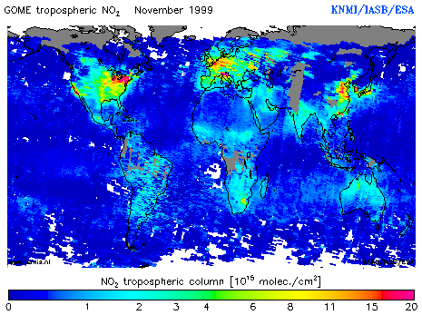 Tropospheric NO2 column of November 1999
