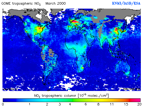 Tropospheric NO2 column of March 2000