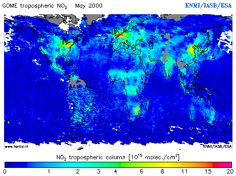 Tropospheric NO2 column of May 2000
