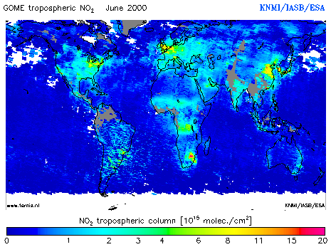 Tropospheric NO2 column of June 2000