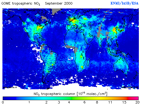 Tropospheric NO2 column of September 2000