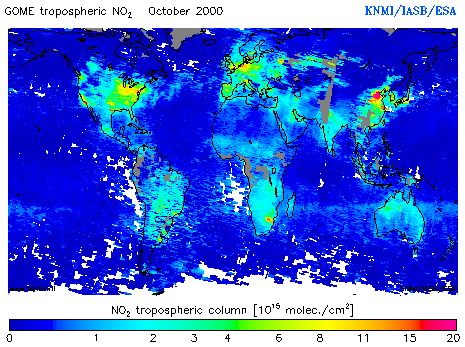 Tropospheric NO2 column of October 2000