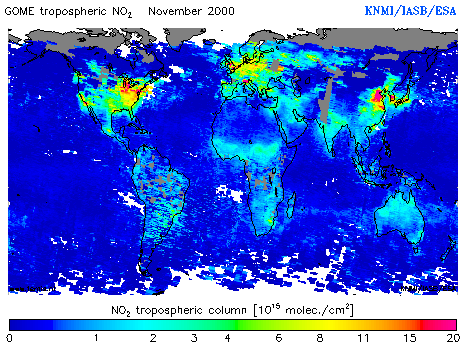 Tropospheric NO2 column of November 2000