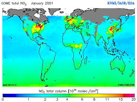Total NO2 column of January 2001