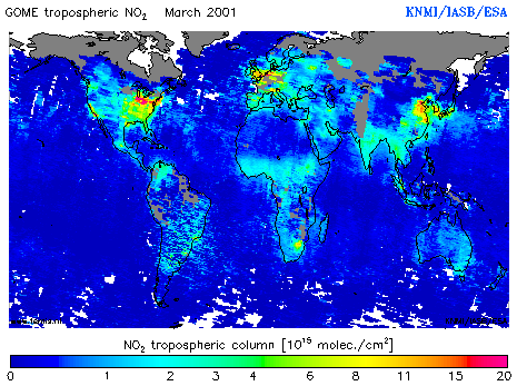 Tropospheric NO2 column of March 2001