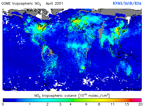 Tropospheric NO2 column of April 2001