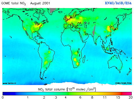 Total NO2 column of August 2001
