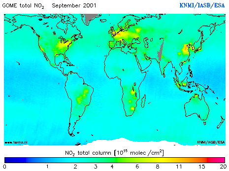 Total NO2 column of September 2001