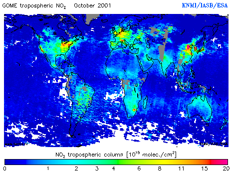 Tropospheric NO2 column of October 2001