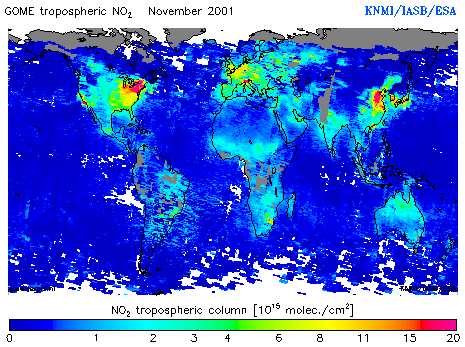 Tropospheric NO2 column of November 2001