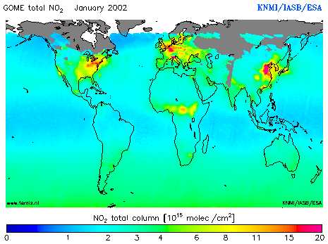 Total NO2 column of January 2002