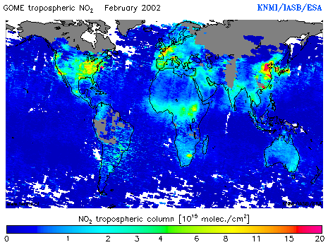 Tropospheric NO2 column of February 2002