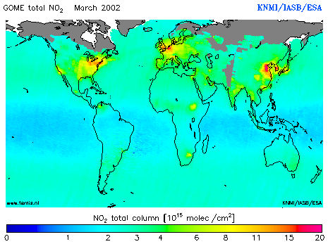 Total NO2 column of March 2002