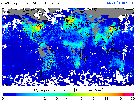 Tropospheric NO2 column of March 2002