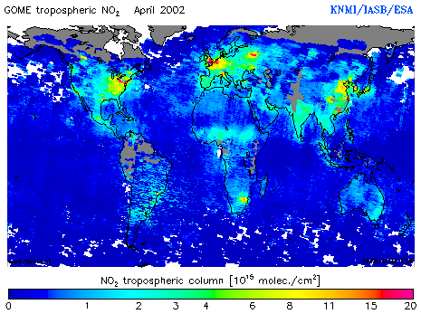 Tropospheric NO2 column of April 2002