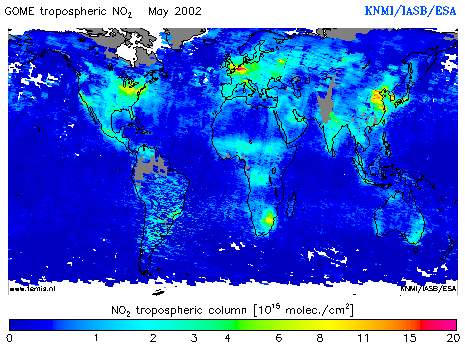 Tropospheric NO2 column of May 2002
