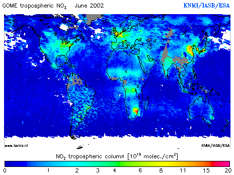 Tropospheric NO2 column of June 2002