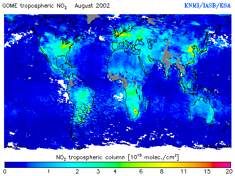 Tropospheric NO2 column of August 2002