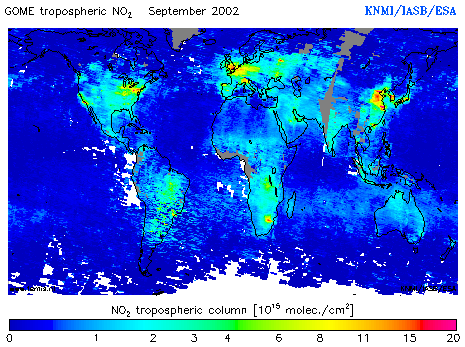 Tropospheric NO2 column of September 2002