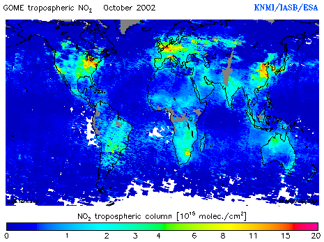 Tropospheric NO2 column of October 2002