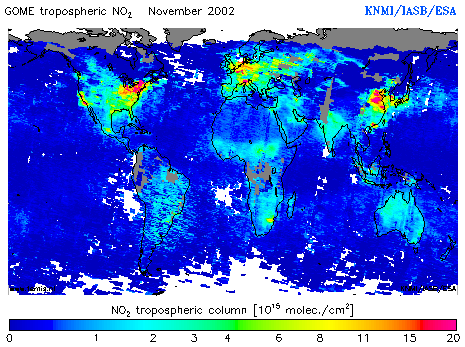 Tropospheric NO2 column of November 2002
