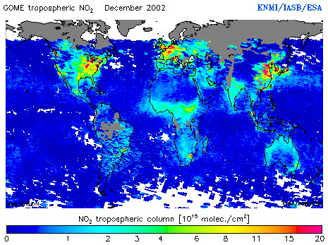 Tropospheric NO2 column of December 2002