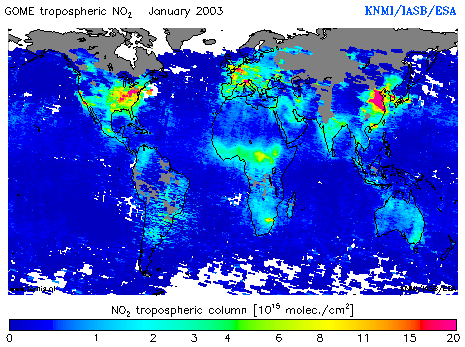 Tropospheric NO2 column of January 2003