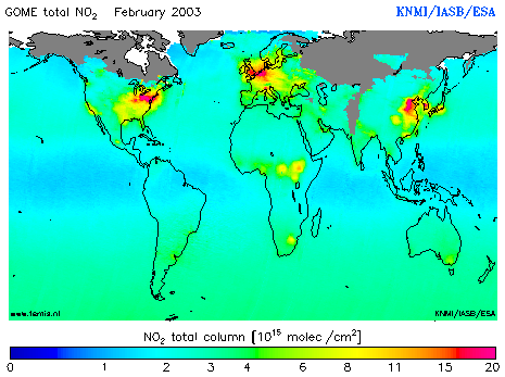 Total NO2 column of February 2003
