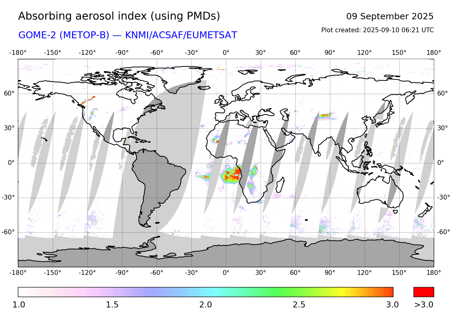 GOME-2B PMDs AAI of 09 September 2025