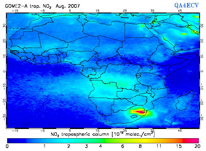 Regional Tropospheric NO2 of August 2007