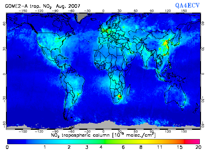Regional Tropospheric NO2 of August 2007