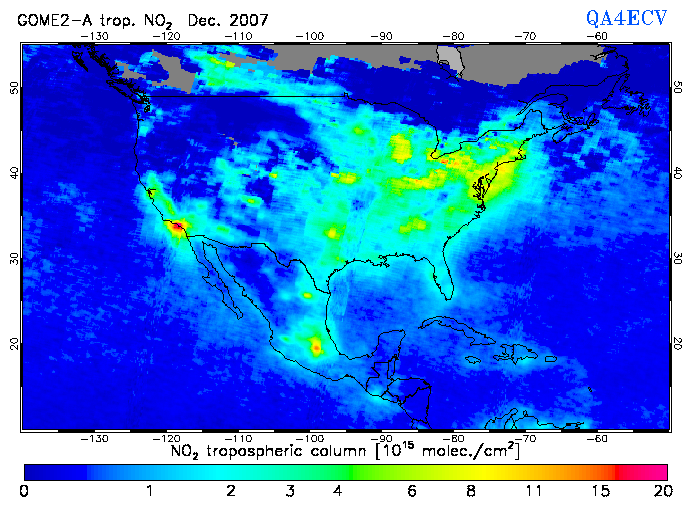 Regional Tropospheric NO2 of December 2007