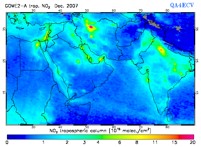 Regional Tropospheric NO2 of December 2007