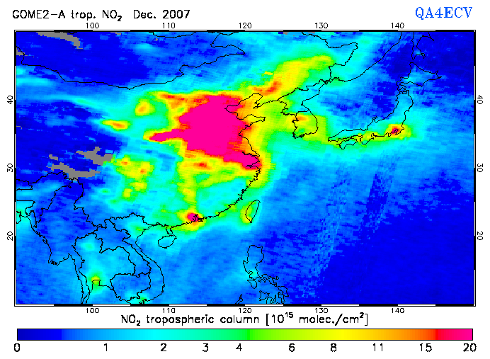 Regional Tropospheric NO2 of December 2007