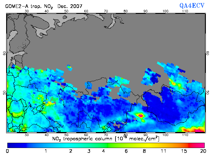 Regional Tropospheric NO2 of December 2007