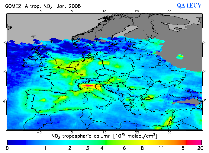 Regional Tropospheric NO2 of January 2008