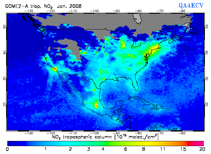 Regional Tropospheric NO2 of January 2008