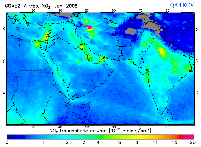 Regional Tropospheric NO2 of January 2008