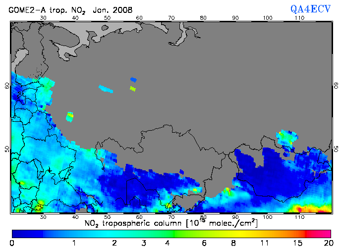 Regional Tropospheric NO2 of January 2008