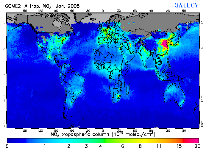 Regional Tropospheric NO2 of January 2008