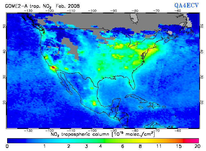 Regional Tropospheric NO2 of February 2008