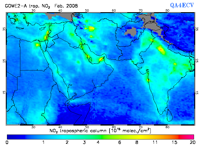 Regional Tropospheric NO2 of February 2008