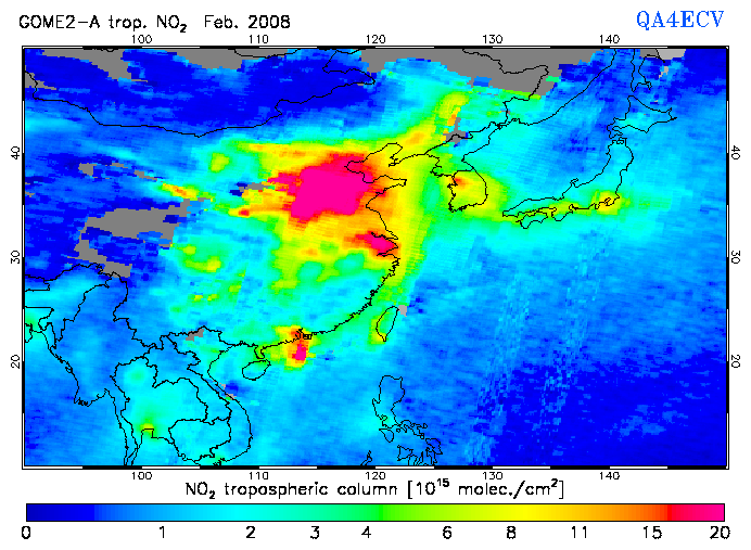 Regional Tropospheric NO2 of February 2008