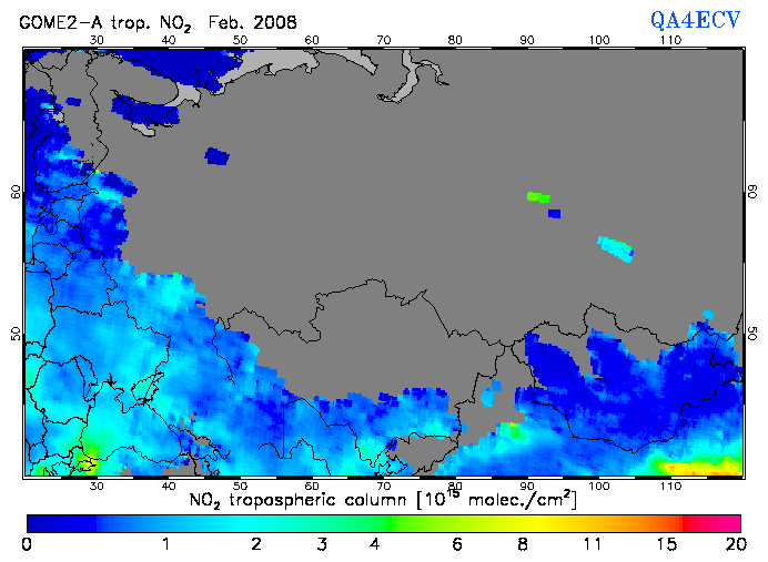 Regional Tropospheric NO2 of February 2008