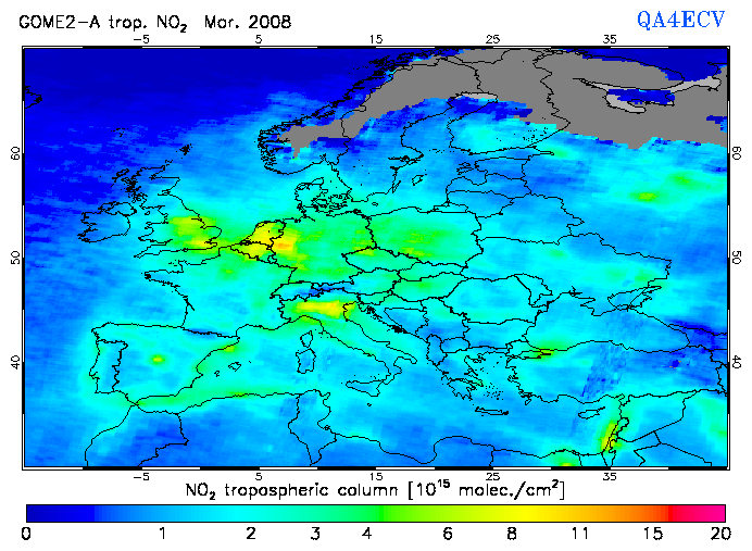 Regional Tropospheric NO2 of March 2008