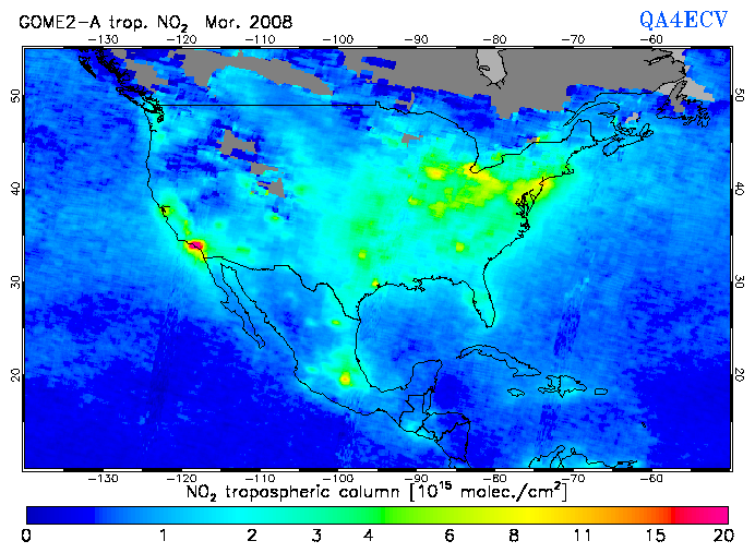 Regional Tropospheric NO2 of March 2008