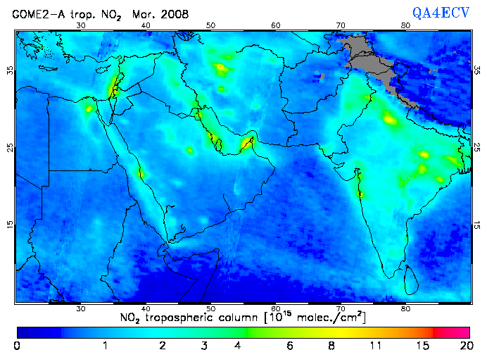 Regional Tropospheric NO2 of March 2008