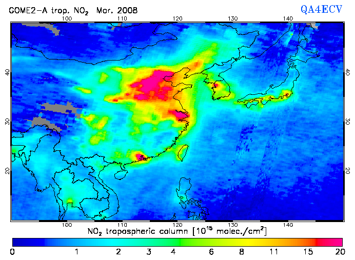 Regional Tropospheric NO2 of March 2008