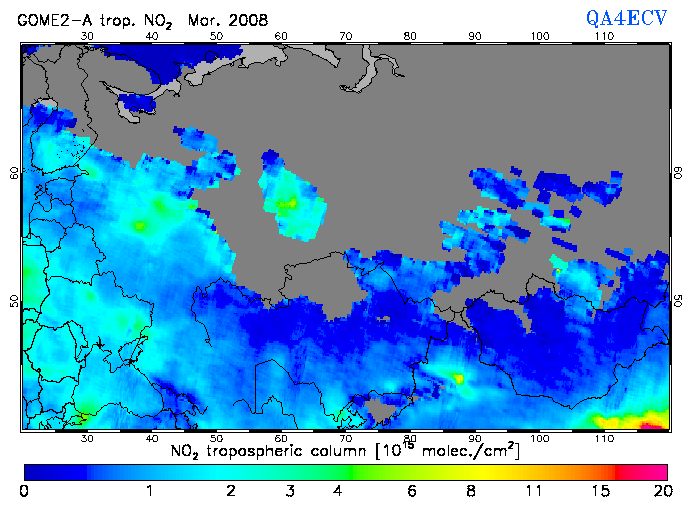 Regional Tropospheric NO2 of March 2008