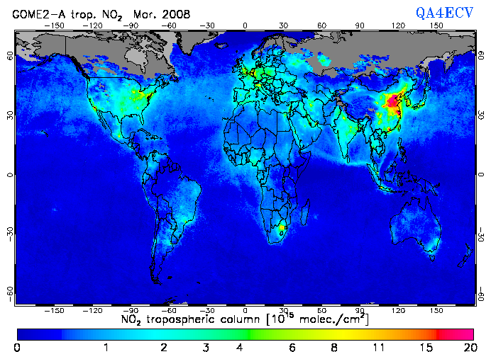 Regional Tropospheric NO2 of March 2008